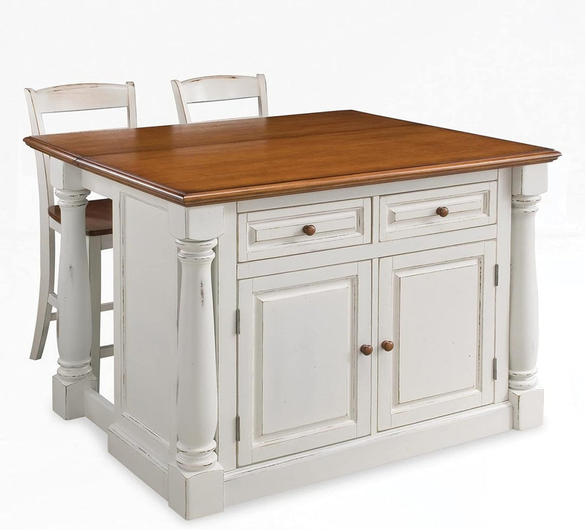 Antique White Kitchen Island with Wood Top and Storage P925730