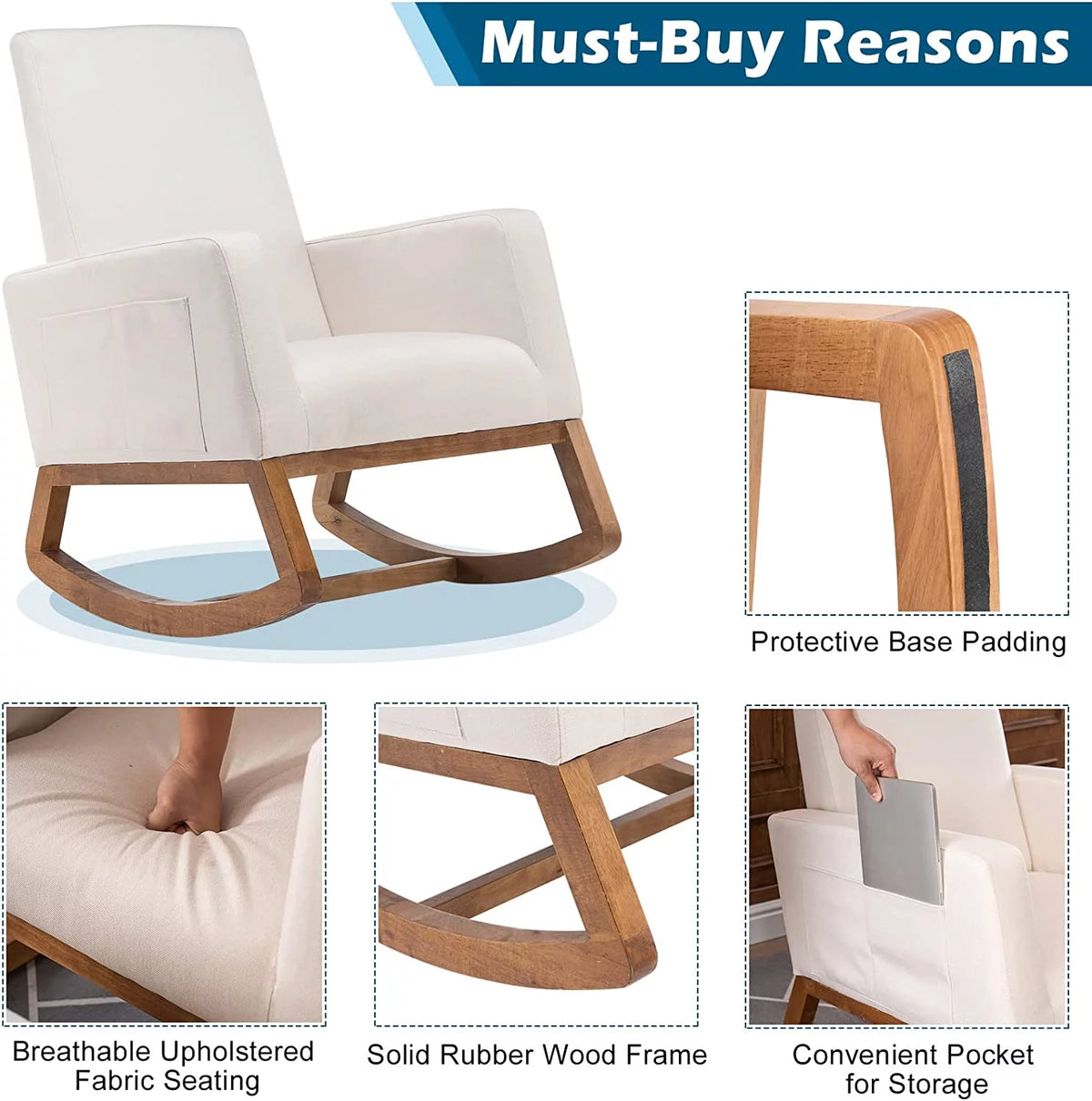 Beige Solid Wood Rocking Chair K9149