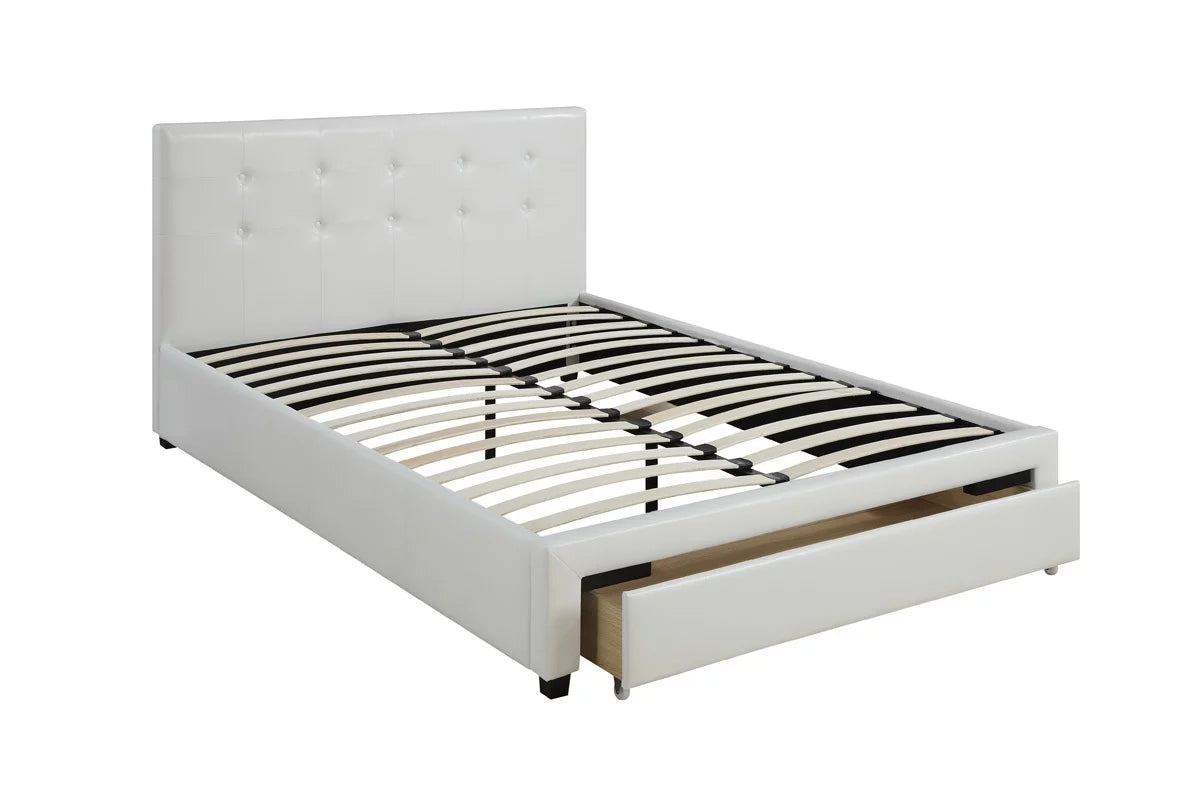 White Queen Size Wood Bed with Underbed Storage R910