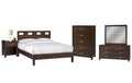5PC Twin Platform Bed Nightstand Dresser Mirror & Chest Set in Mocha Brown Mahogany S545523
