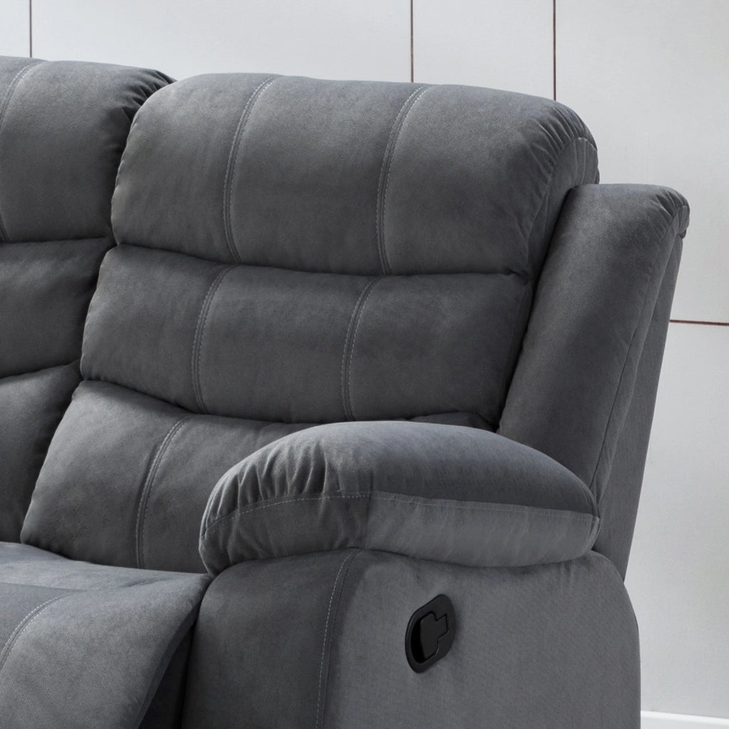 Grey Upholstered Reclining Sofa with 2 Recliners C8037