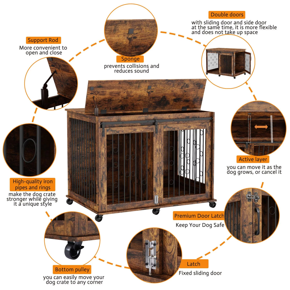 Large Wooden Dog Crate Furniture with Wheels T87440