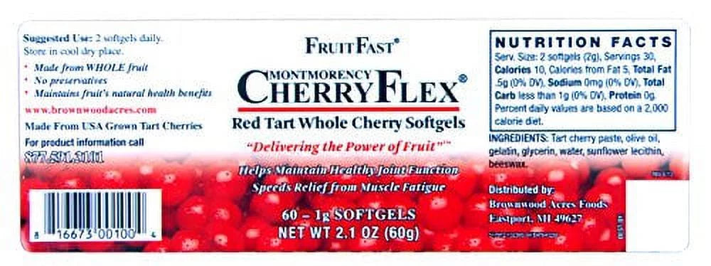 100% Organic Red Tart Cherry Concentrate Supplement 60 Count X6243