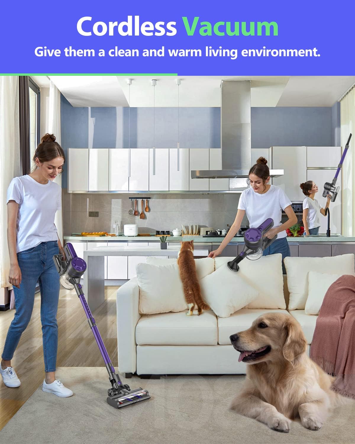 Cordless Stick Vacuum 20Kpa 4 in 1 Lightweight Handheld Vacuum Cleaner T56218
