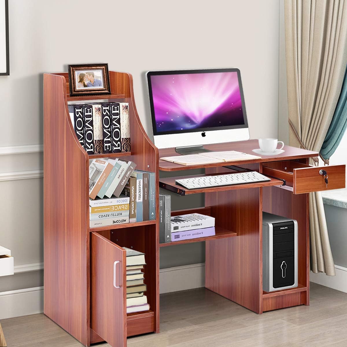 Computer Desk with Storage Cabinet & Drawer H47992