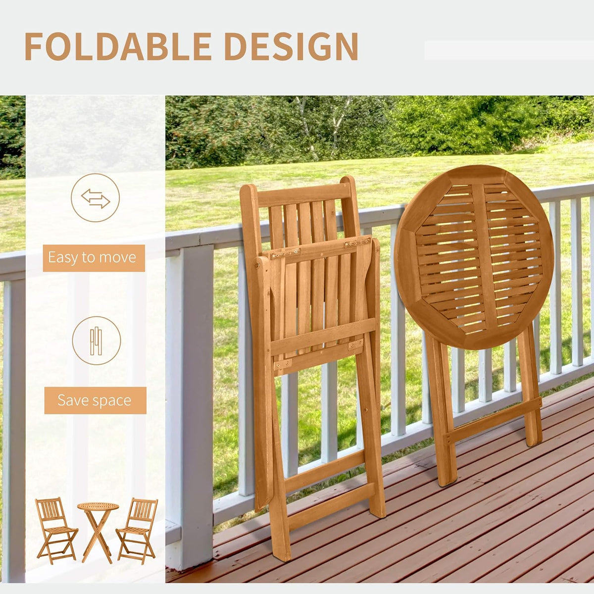3 Piece Folding Acacia Wood Patio Bistro Set R492645