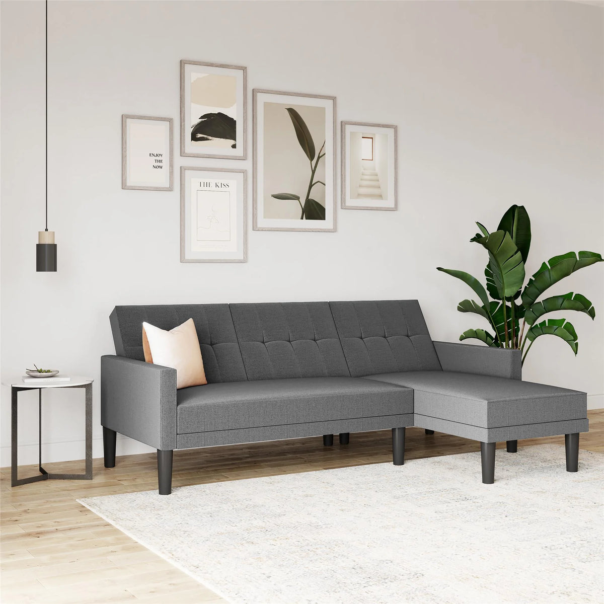 Grey Linen Sectional Sofa Futon O304067