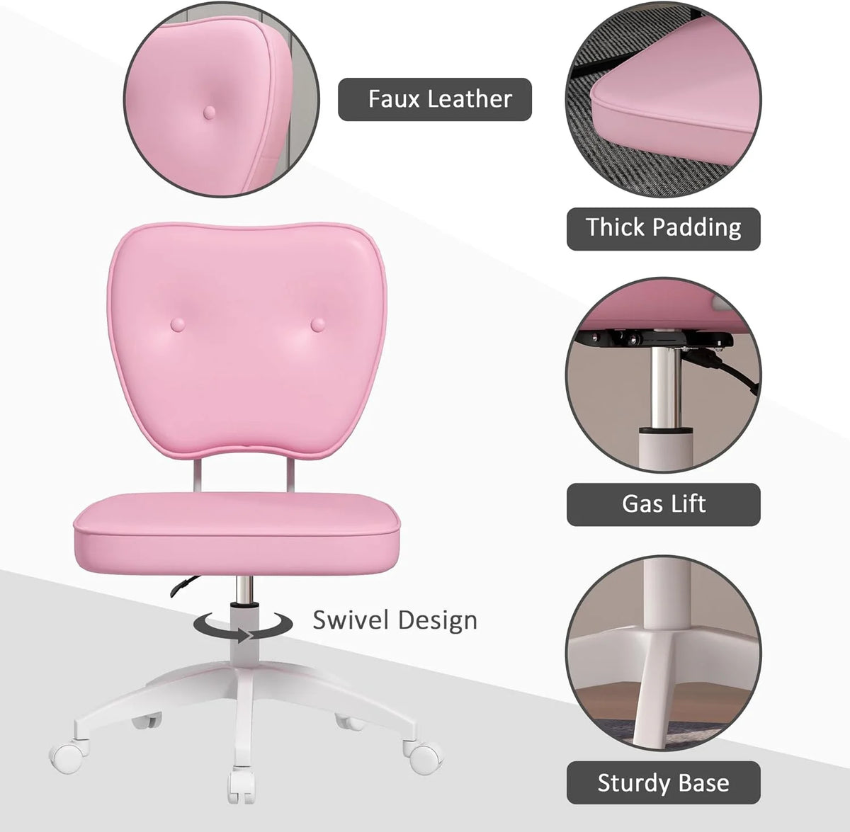 Armless PU Leather Office Chair with Adjustable Height O396744