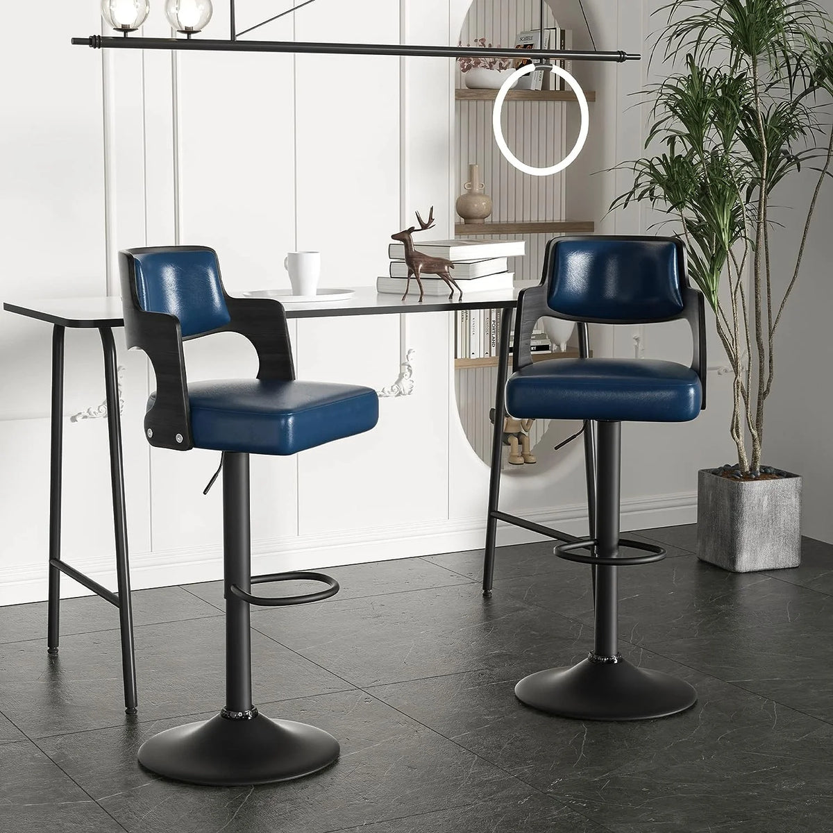 Adjustable Bar Stools with Wood Back Set of 4 P2069