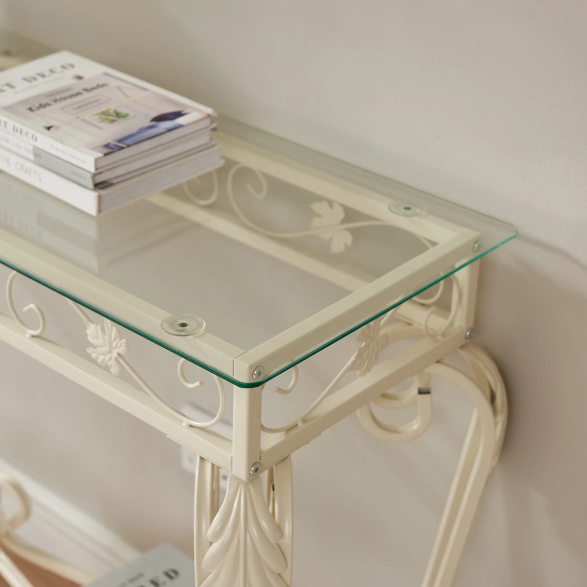 Glass and Metal Console Table with Storage H7089
