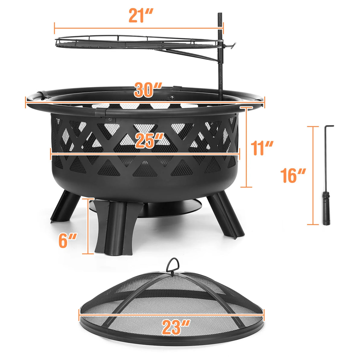 30 inch Wood Burning Fire Pit with Grate U58116