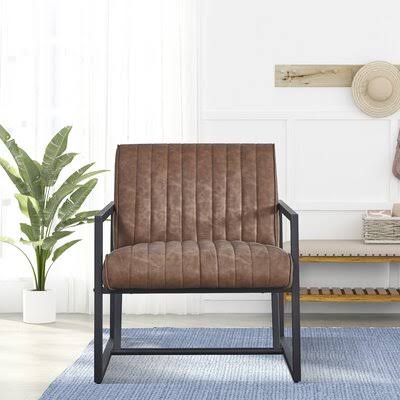Brown Faux Leather Wide Armchair A219888