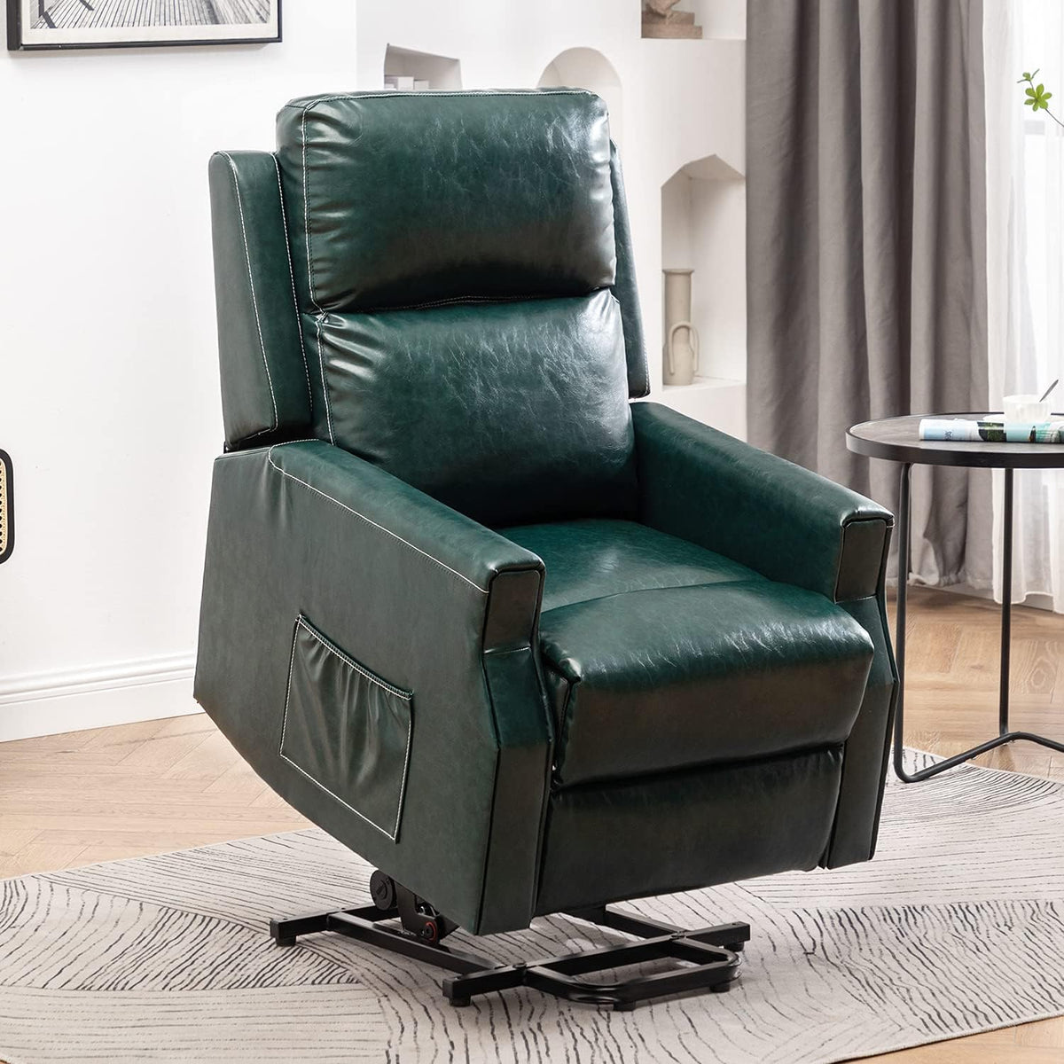 Light Camel Fabric Power Lift Recliner Chair with Massage and Heat B726307