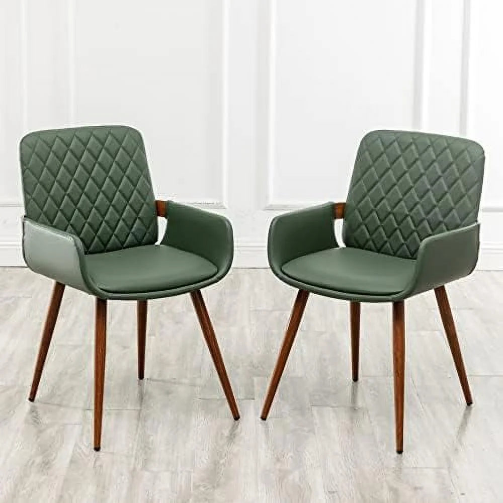 Mid Century Modern Dining Chairs Set of 2 Upholstered Armrest D75935
