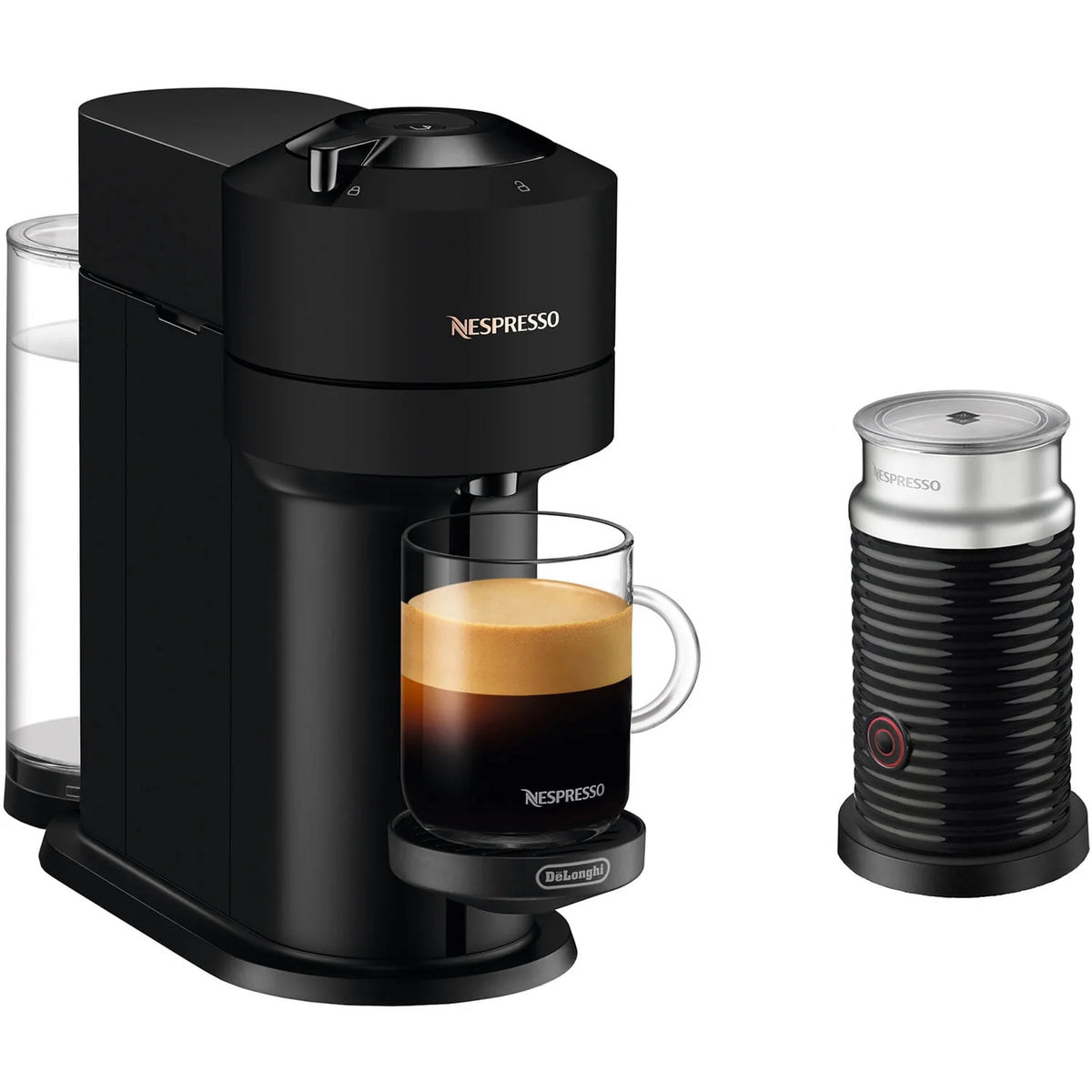 Black Coffee and Espresso Maker with Milk Frother J574606