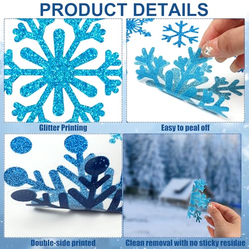 Glitter Snowflake Window Clings Blue Silver Double-Sided S123