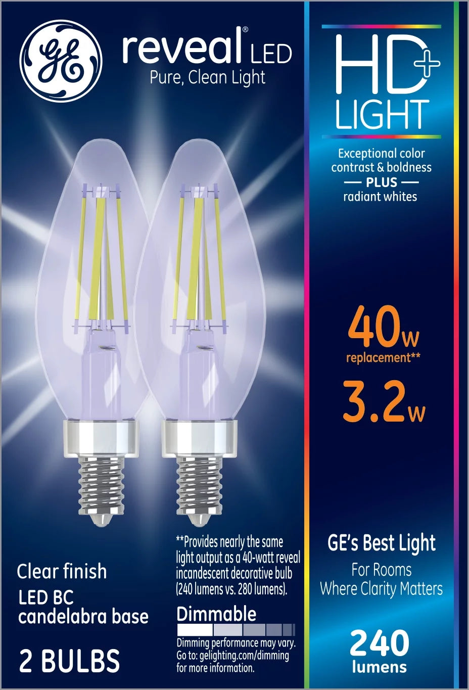 LED Decorative Light Bulbs 40 watts Eqv Candelabra Base 2pk L8955