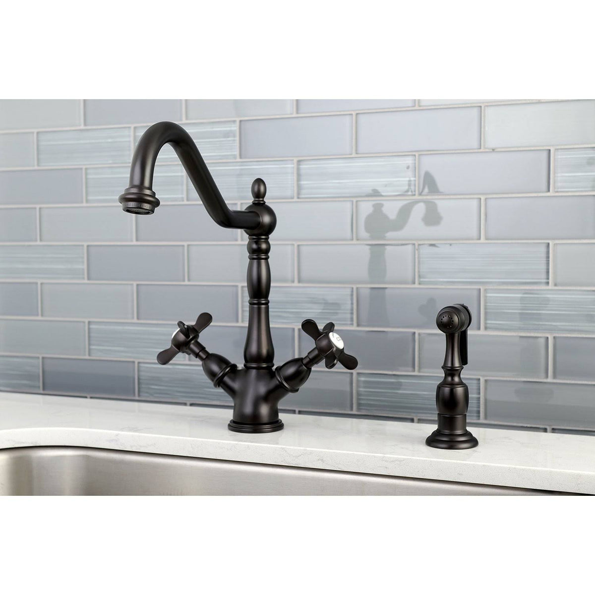 Chrome Deck Mount Kitchen Faucet with Brass Sprayer M860757