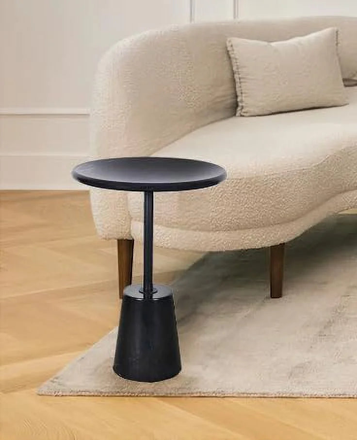 Black Marble Round Pedestal Side Table I698