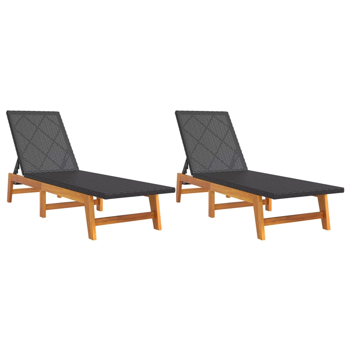 Black and Brown Poly Rattan and Solid Wood Acacia Sun Loungers 2 pcs A980