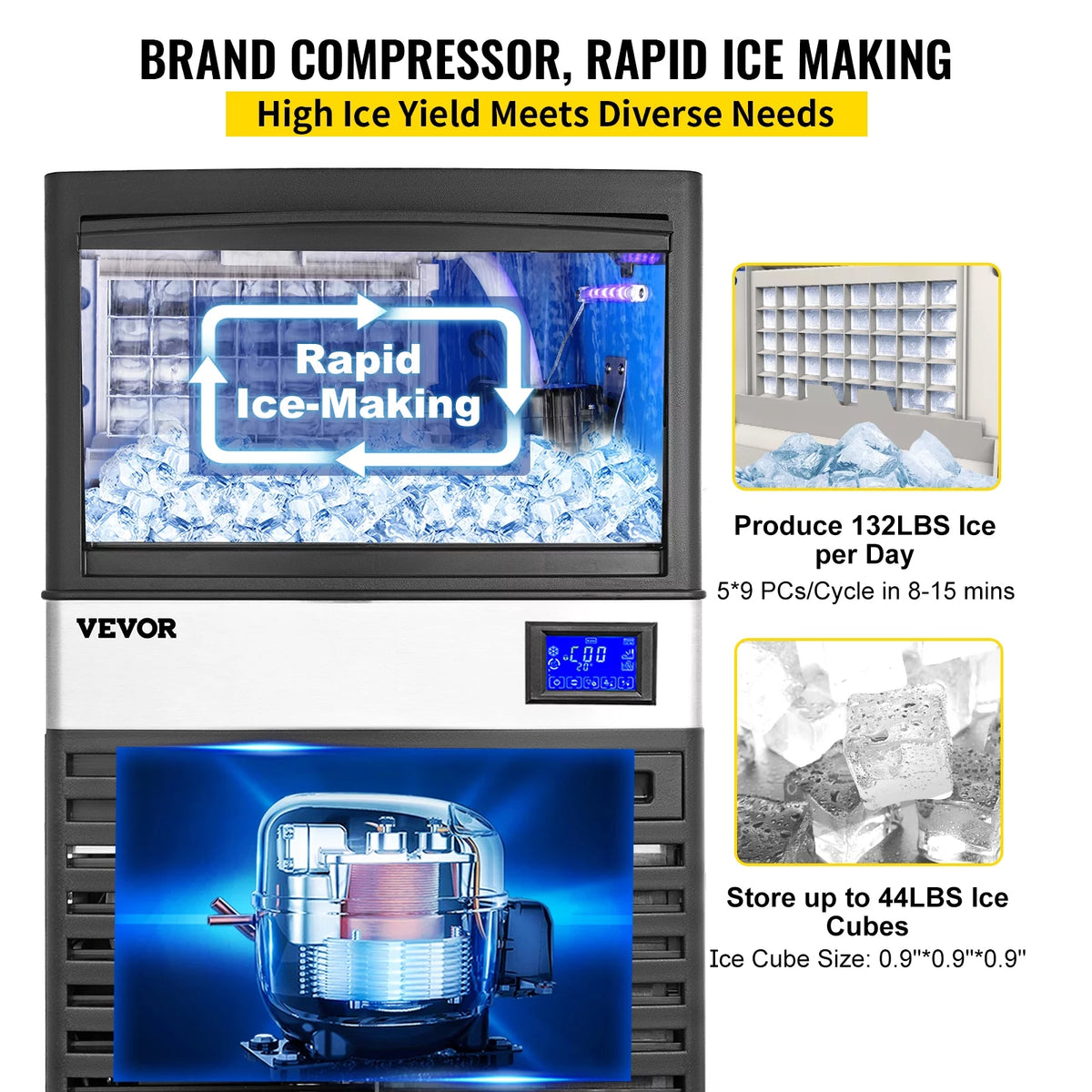 Commercial Ice Maker 132lbs/24h Stainless Steel W76869