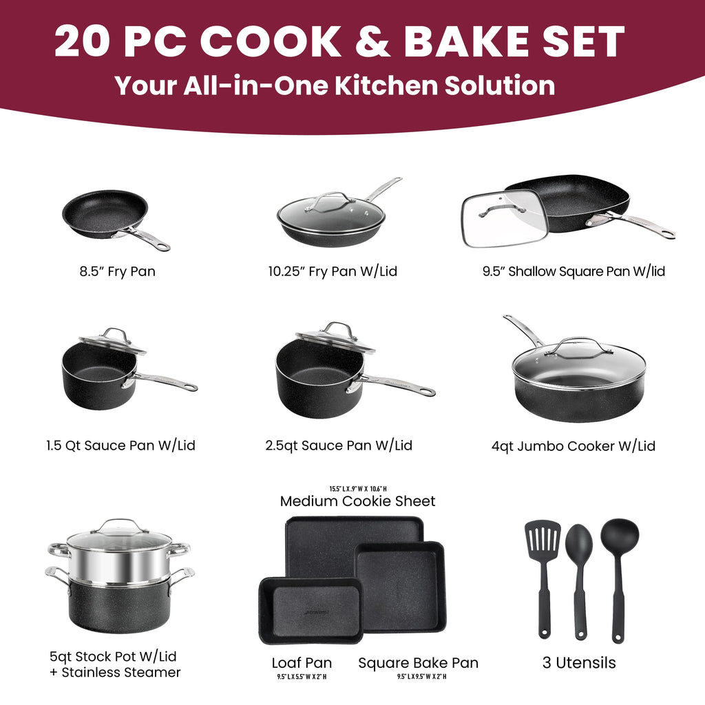 20 Piece Nonstick Blue Cookware Bakeware Set V7235