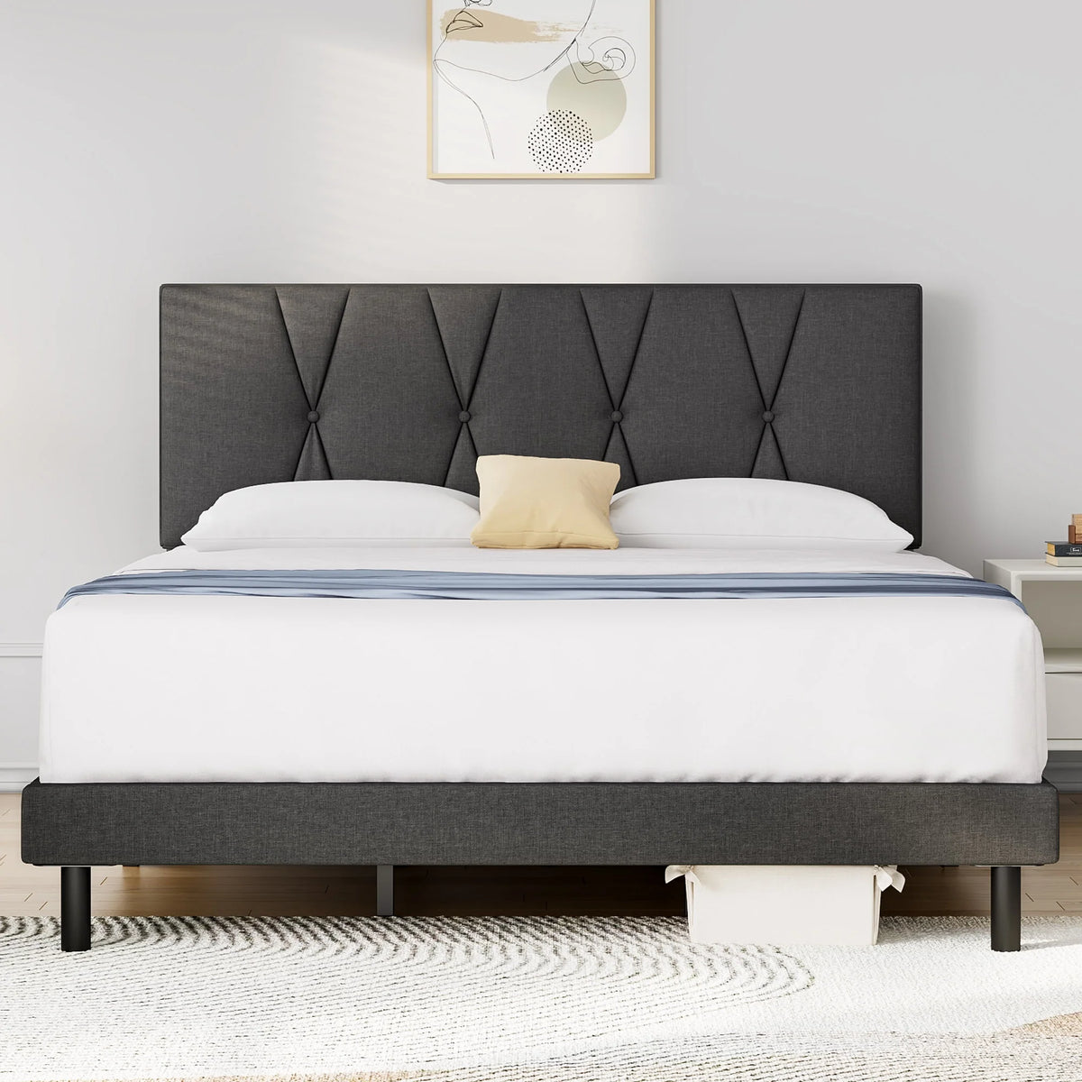Full Size Platform Bed with Fabric Upholstered Headboard W2289