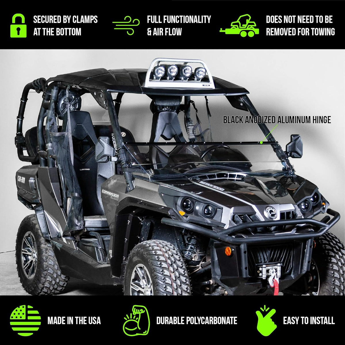 Compatible with Can-Am Commander Full Tilting UTV Windshield 3/16” A732086