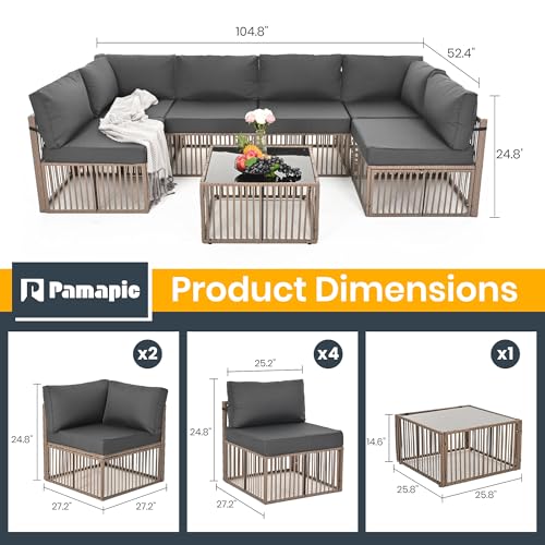 7 Pieces Wicker Patio Sectional Sofa Set with Coffee Table G375