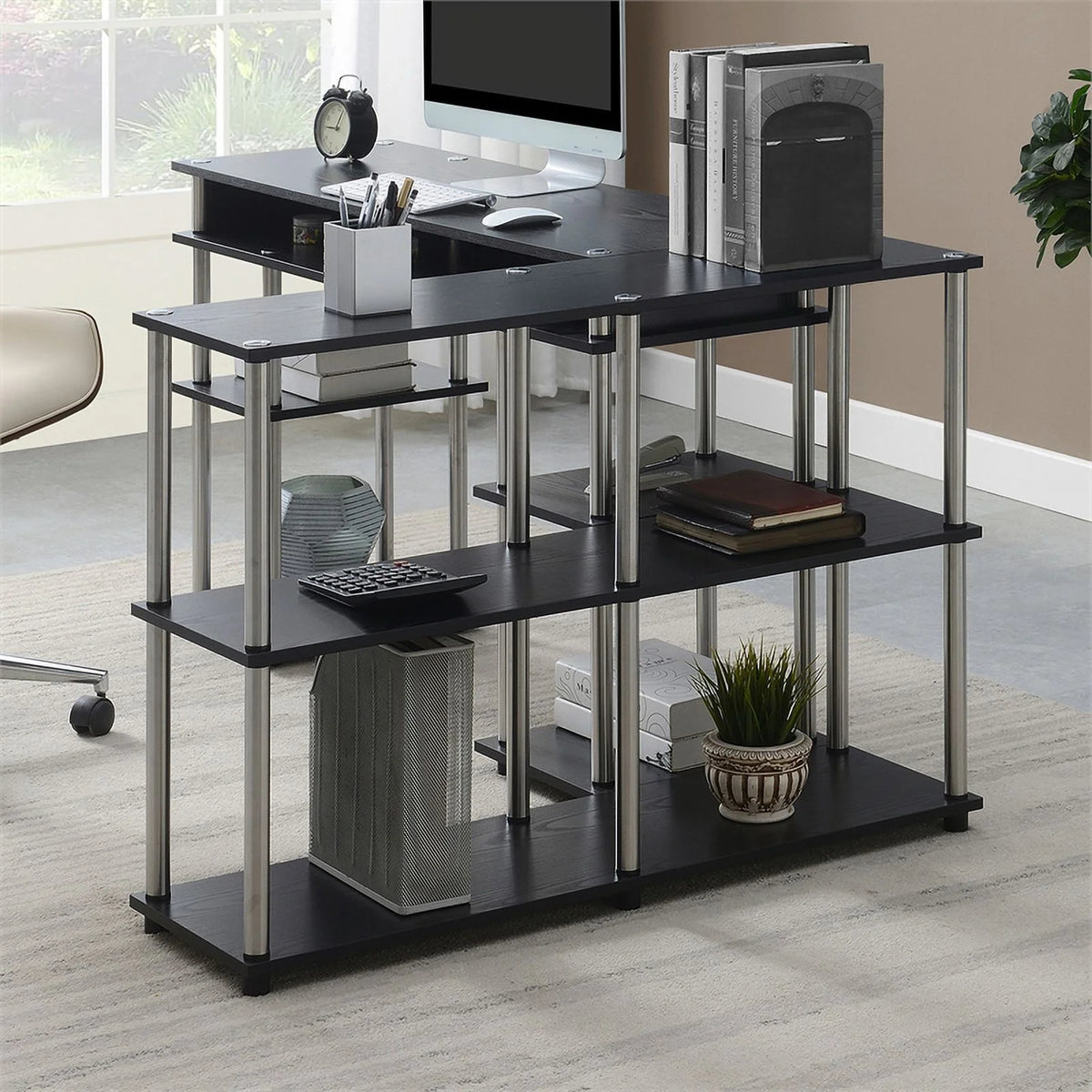 Black Wood Console Table with Shelves N6342