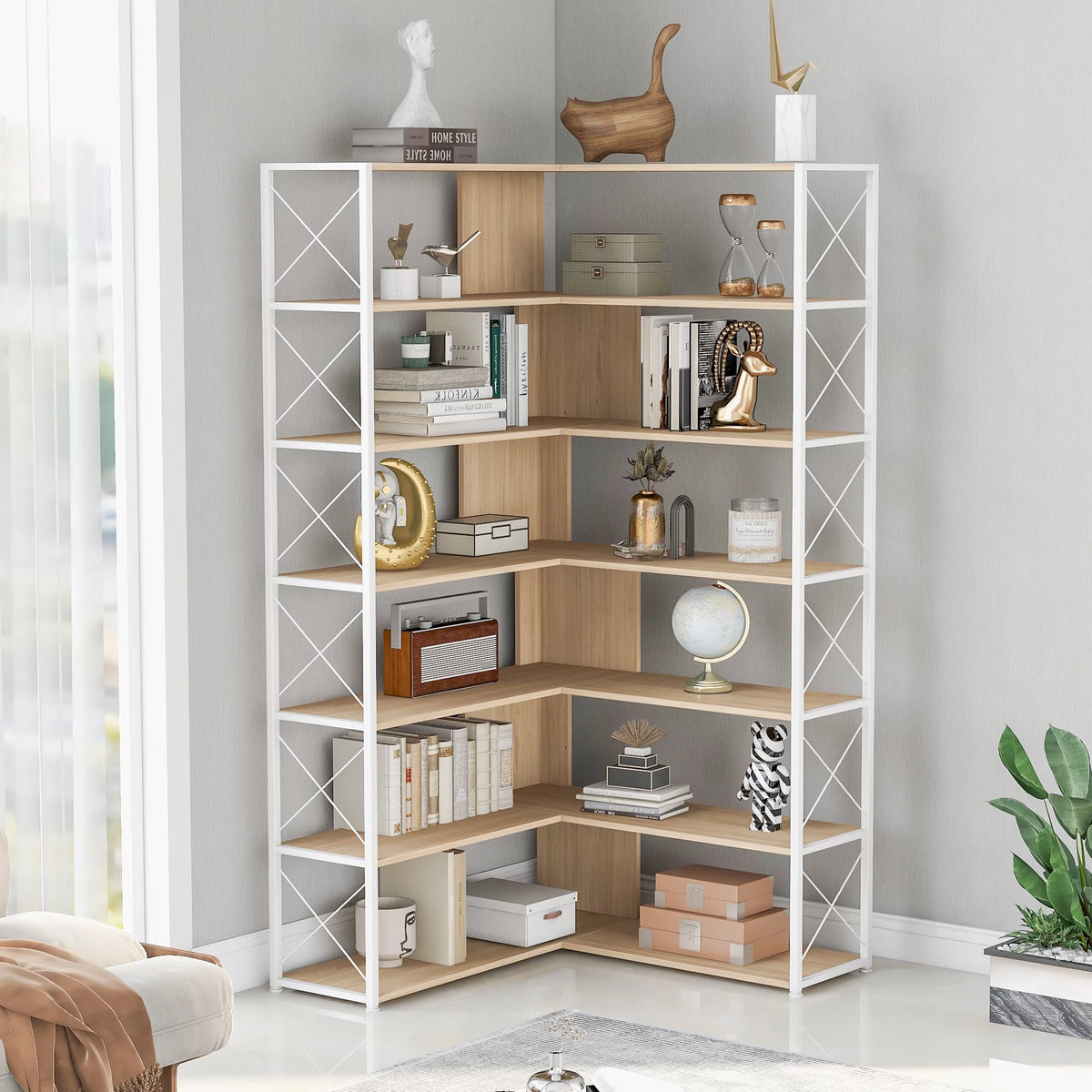 7-Tier L-Shaped Corner Bookshelf S749