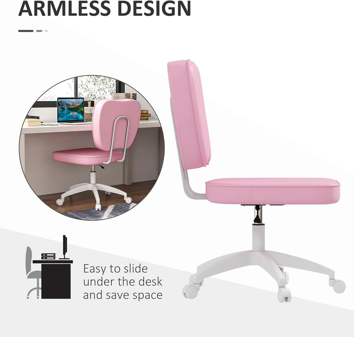 Armless PU Leather Office Chair with Adjustable Height O396744