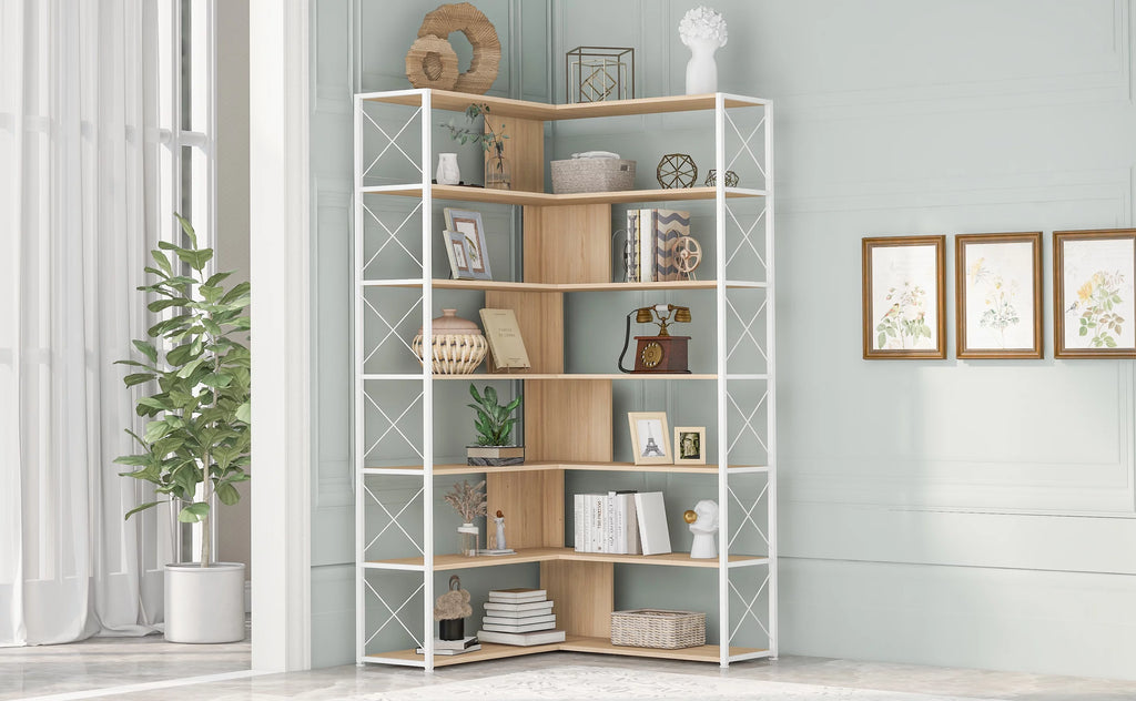 7-Tier L-Shaped Corner Bookshelf S749
