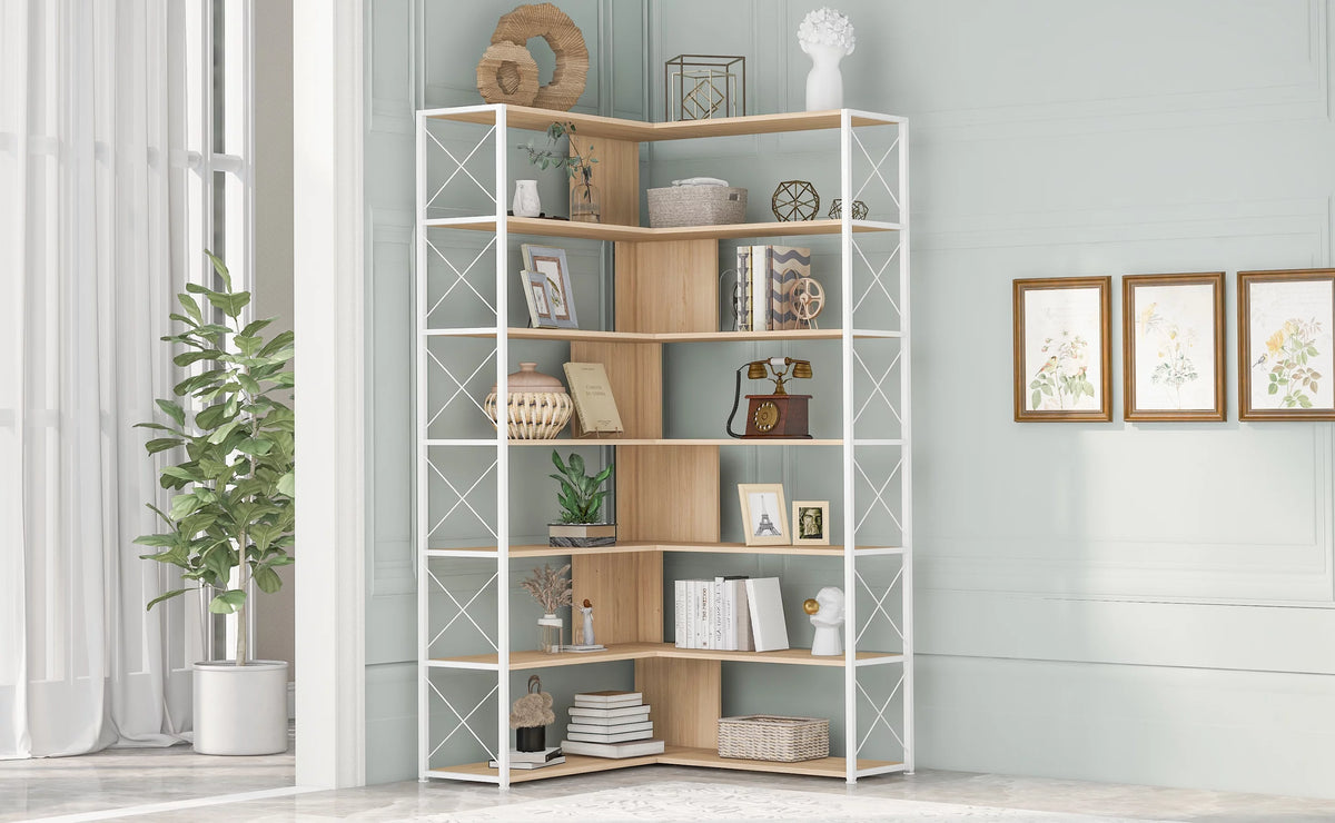 7-Tier L-Shaped Corner Bookshelf S749