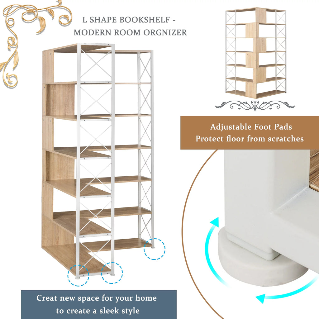 7-Tier L-Shaped Corner Bookshelf S749