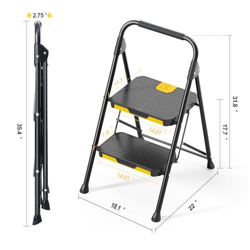 4 Step Steel Step Stool with Handrail Black Q104