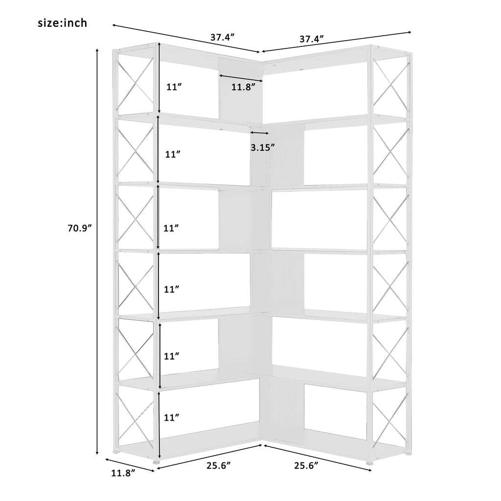 7-Tier L-Shaped Corner Bookshelf S749