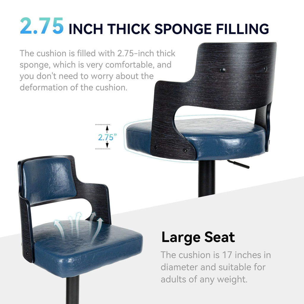 Adjustable Bar Stools with Wood Back Set of 4 P2069