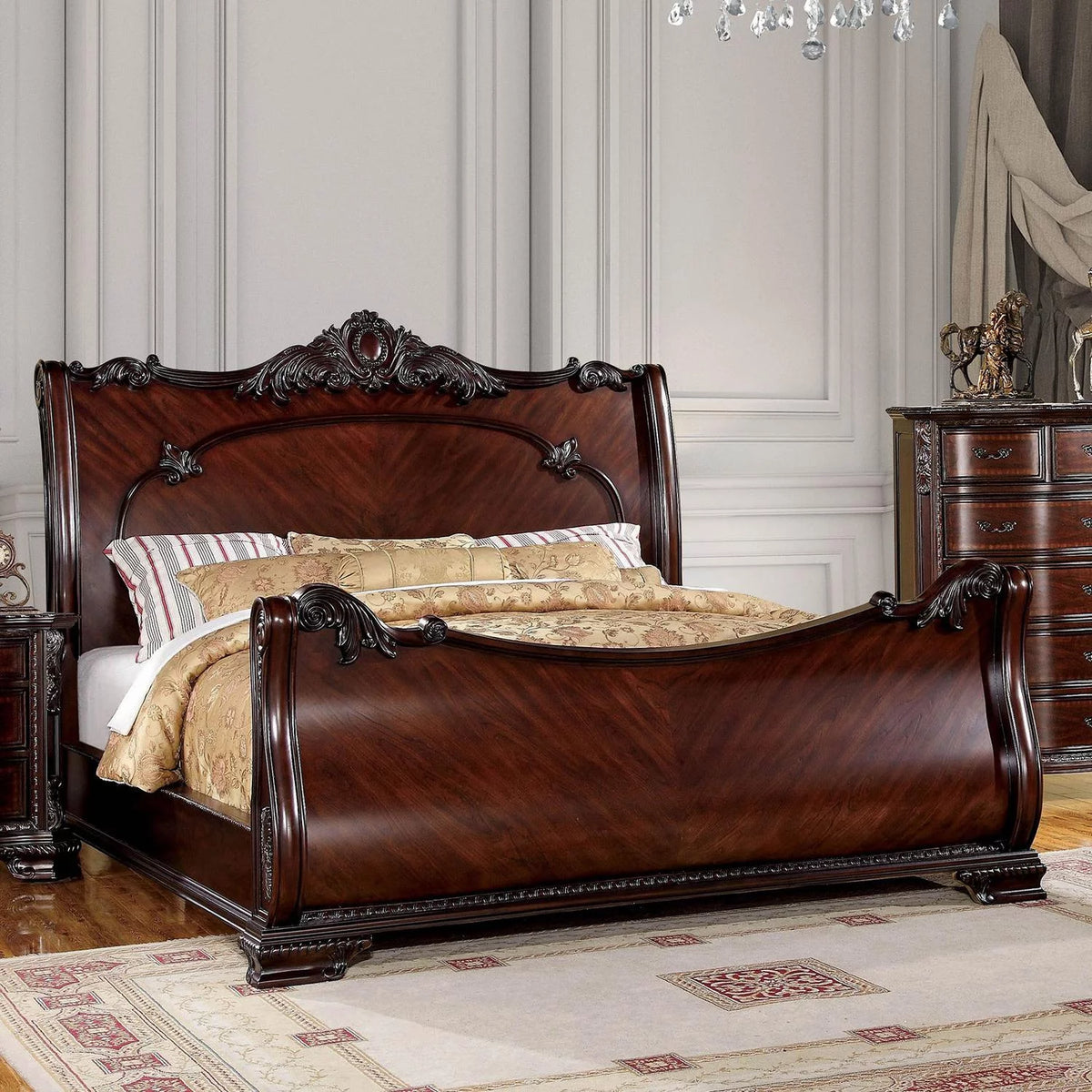 Brown Cherry Solid Wood Queen Bed A23971