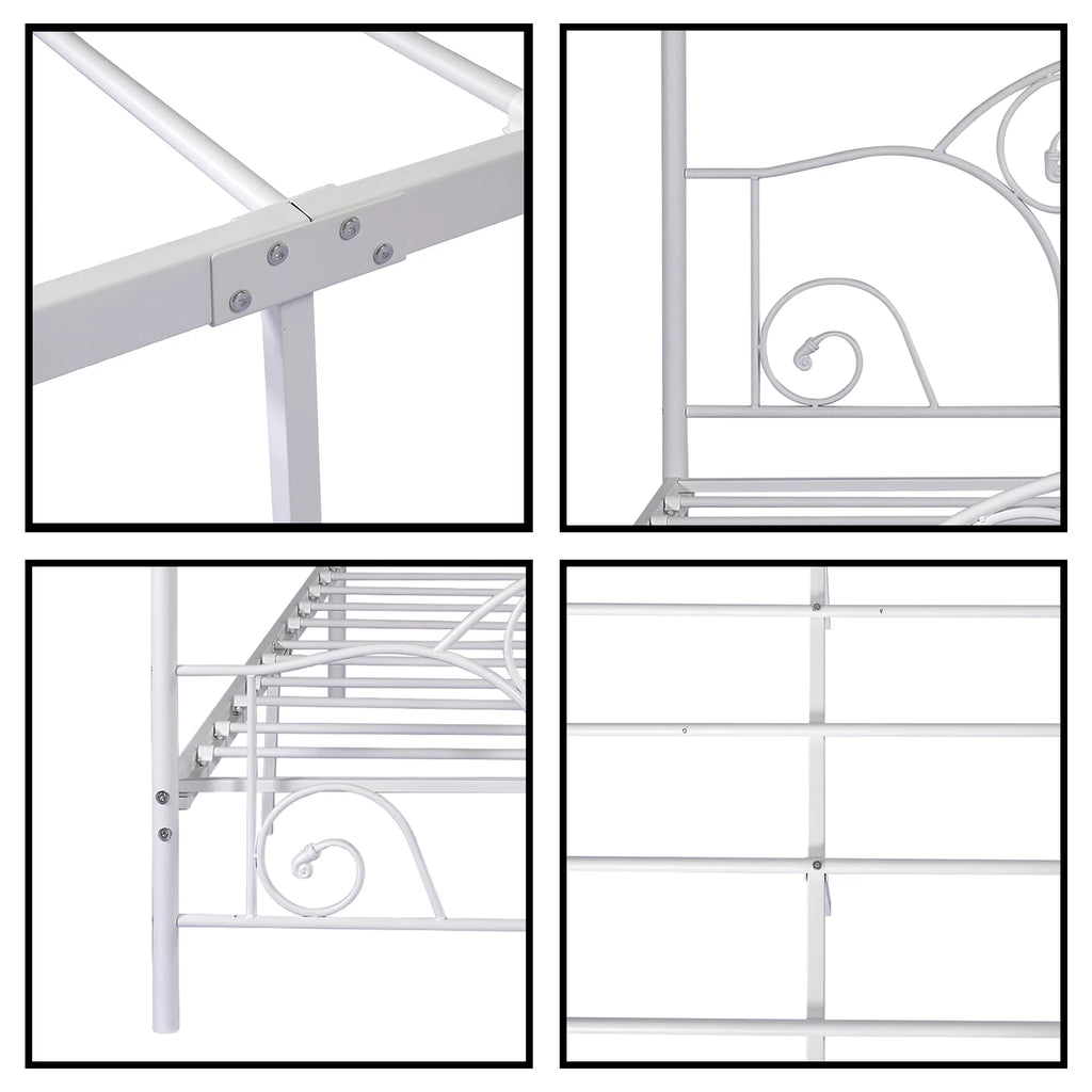 Vintage White Full Size Metal Canopy Bed Frame Y15371