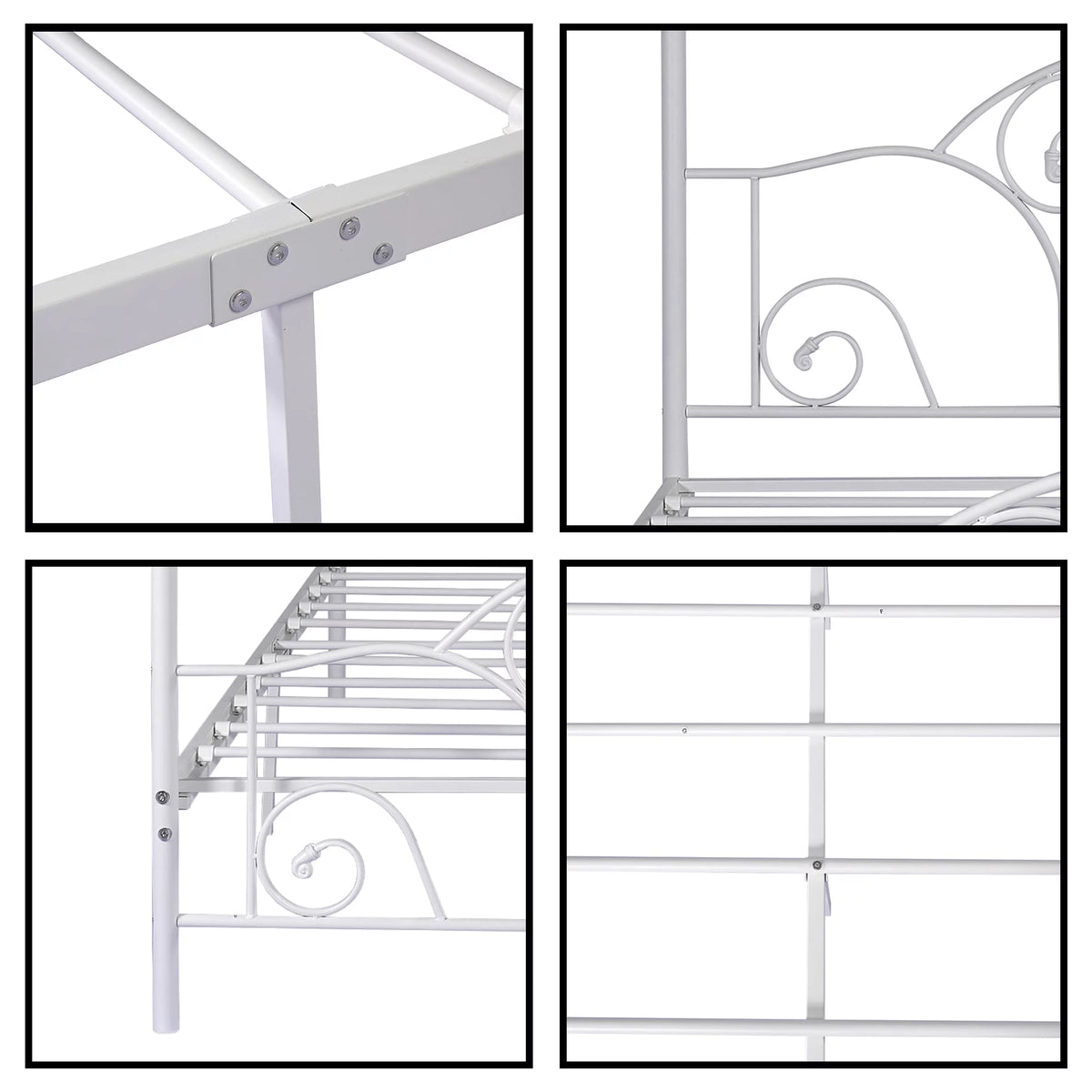Vintage White Full Size Metal Canopy Bed Frame Y15371