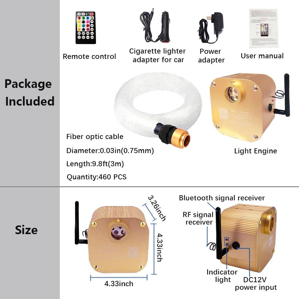16W Twinkle Fiber Optic Star Ceiling Light Kit with Remote Music Mode RGBW LED 460pcs S526
