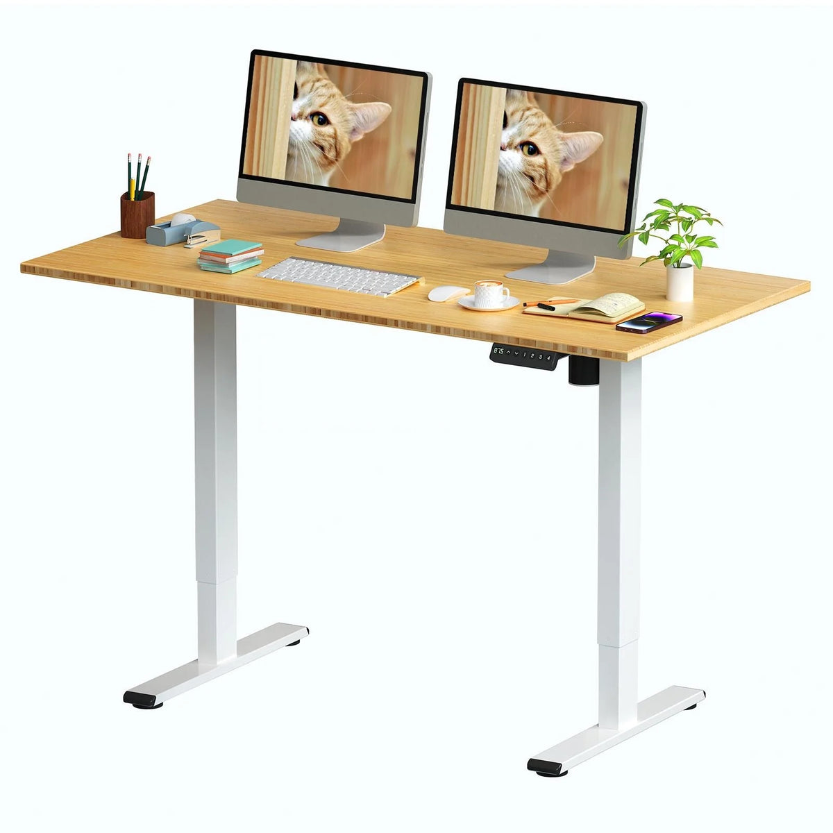 100% Bamboo Electric Standing Desk 60''X30'' White A9252