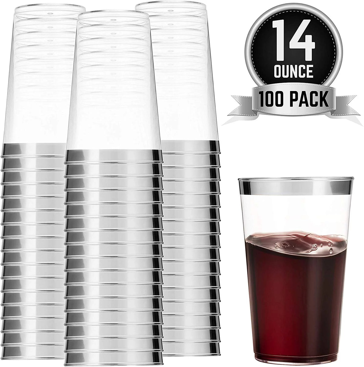 100 Silver Plastic Cups 14 Oz K34775