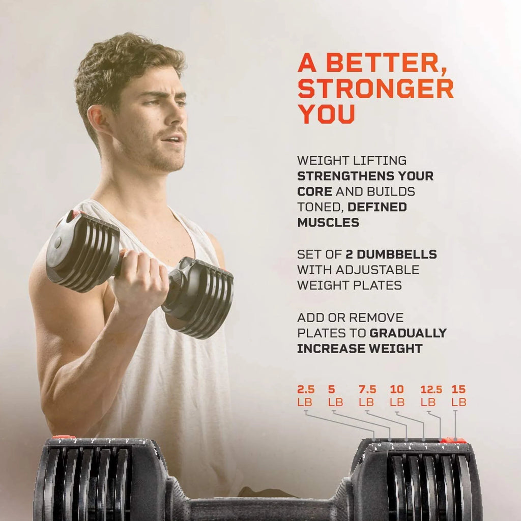 15 Pound Adjustable Dumbbells Set, 2 Pcs R25988