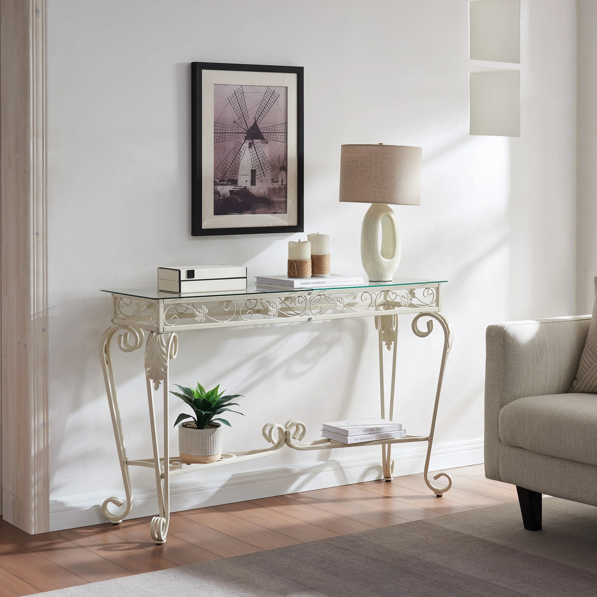 Glass and Metal Console Table with Storage H7089