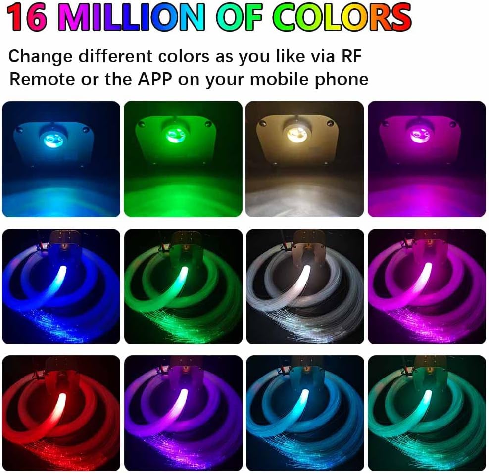 16W Twinkle Fiber Optic Star Ceiling Light Kit with Remote Music Mode RGBW LED 460pcs S526