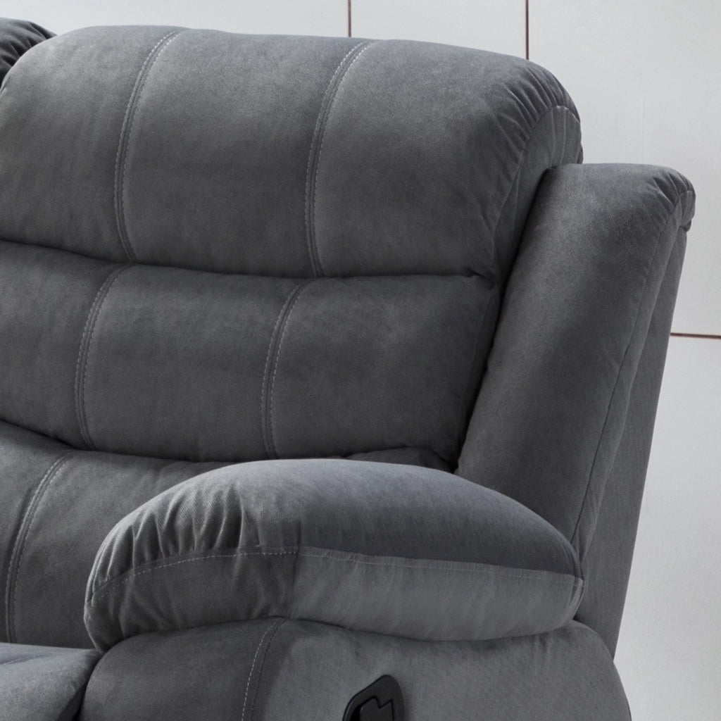 Grey Upholstered Reclining Sofa with 2 Recliners C8037