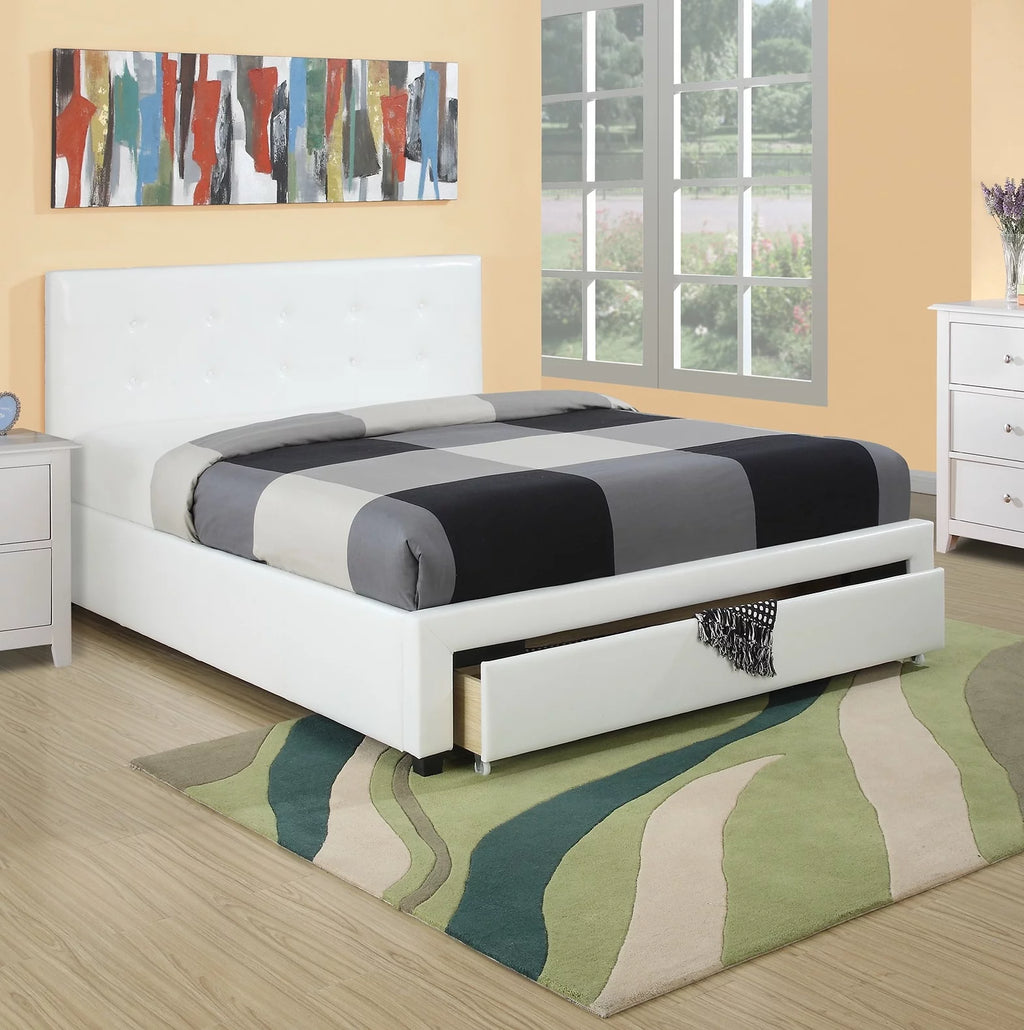 White Queen Size Wood Bed with Underbed Storage R910