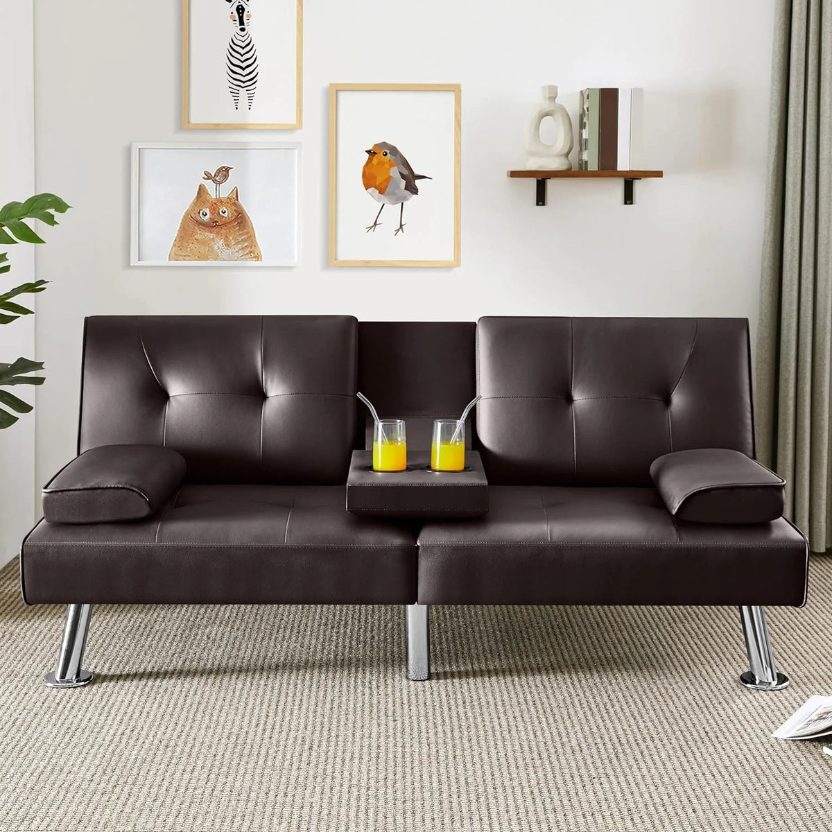 Espresso Faux Leather Convertible Sleeper Sofa K224518